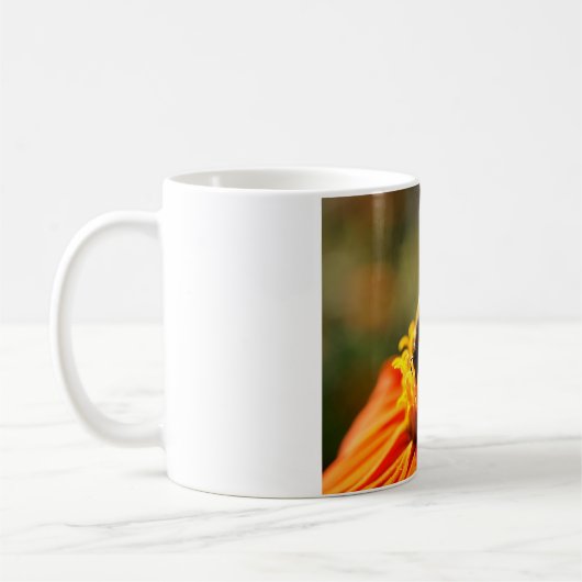 Gebürtige Biene in einer orange Blumen-Tasse Kaffeetasse (Links)