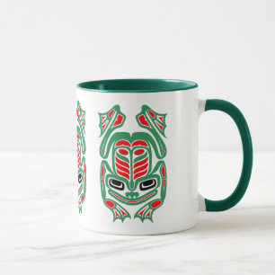 Gebürtige Haida-Kunst-roter und grüner Frosch Tasse
