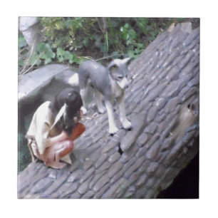 Gebürtiger Ureinwohner-Junge mit Wolf Fliese