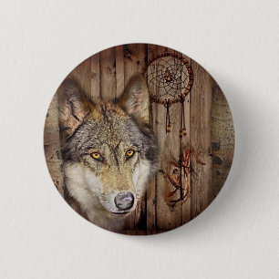 Gebürtiger Ureinwohnerwolf des Westerntraumfänge Button