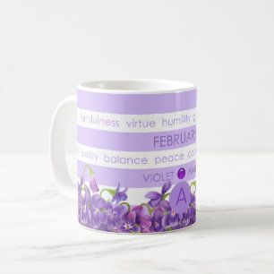 Geburts-Blume und Edelstein-Streifen-Tasse Februar Kaffeetasse