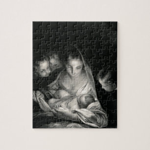 Geburts-Jesus Christus Jungfrau Maria Engel Schwar Puzzle
