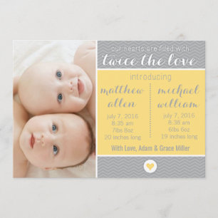 Geburts-Mitteilung - Zwillinge, zweimal die Liebe Ankündigung