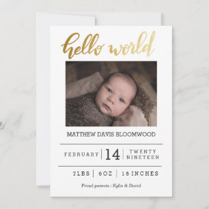 Geburts-Mitteilungs-hallo Welthandgeschriebenes Ankündigung