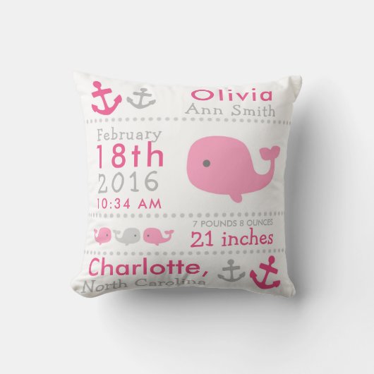 Geburts-Notfall-Seewal-Kinderzimmerthrow-Kissen Kissen (Vorderseite)