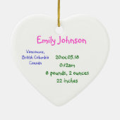 Geburtsakte des Kindes Keramikornament (Hinten)