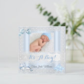 Geburtsankündigung Baby Boy Foto Schuhbär 4 Ankündigung (Stehend Vorderseite)