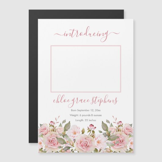 Geburtsankündigung - Boho Floral Baby Girl Foto Magnetkarte (Vorne/Hinten)