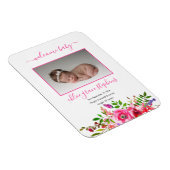 Geburtsankündigung - Boho Pink Floral Baby Girl Magnet (Rechte Seite)
