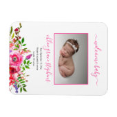 Geburtsankündigung - Boho Pink Floral Baby Girl Magnet (Horizontal)