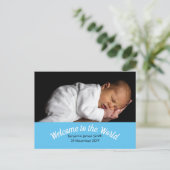 Geburtsankündigung Custom Foto Baby Boy Postkarte (Stehend Vorderseite)