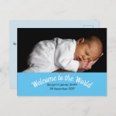 Geburtsankündigung Custom Foto Baby Boy Postkarte (Vorne/Hinten)