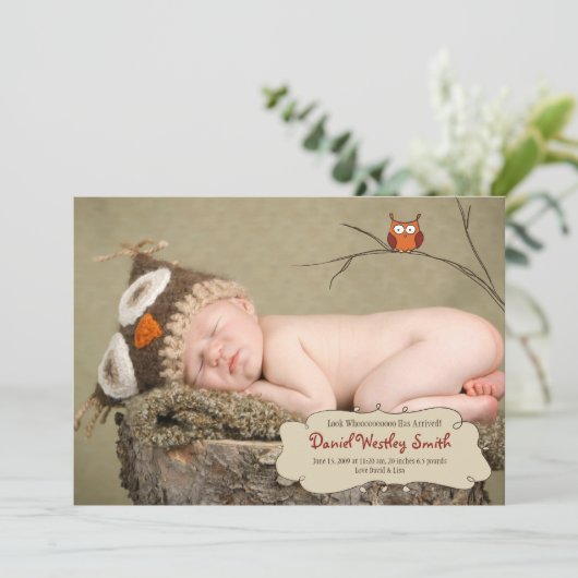 Geburtsankündigung der Eule Ankündigung (Stehend Vorderseite)