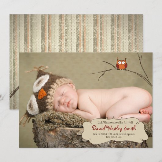 Geburtsankündigung der Eule Ankündigung (Vorne/Hinten)