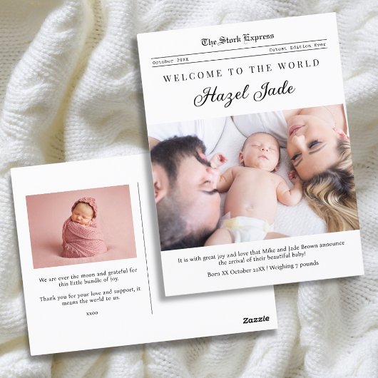 Geburtsankündigung der Familie Zeitung Postkarte