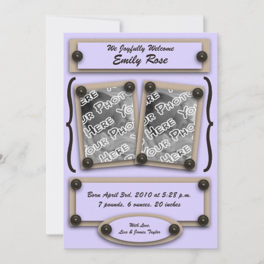 Geburtsankündigung der Lavendelknöpfe und -halteru Ankündigung (Vorderseite)