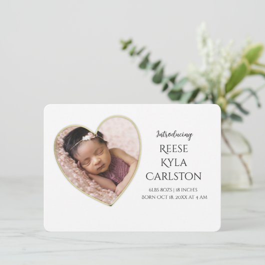 Geburtsankündigung des Fotos "Gold Edge Heart Fram Einladung (Stehend Vorderseite)