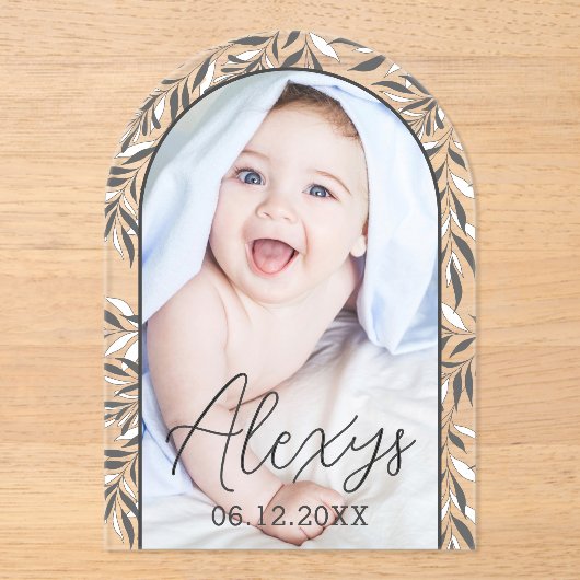 Geburtsankündigung des Fotos in Schwarz und Weiß Acryleinladungen (Vorderseite)