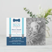 Geburtsankündigung des kleinen Mannes, blau, grau Ankündigung (Stehend Vorderseite)