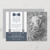 Geburtsankündigung des kleinen Mannes, blau, grau Ankündigung (Vorne/Hinten)