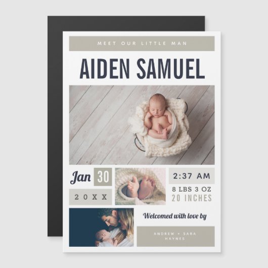 Geburtsankündigung des kleinen Mannes, magnetische Magneteinladung (Vorne/Hinten)