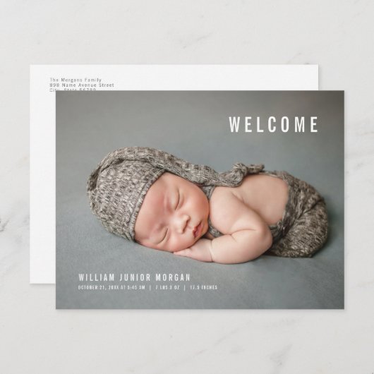 Geburtsankündigung des Minimalistischen Neugeboren Postkarte (Vorne/Hinten)