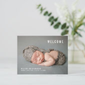 Geburtsankündigung des Minimalistischen Neugeboren Postkarte (Stehend Vorderseite)
