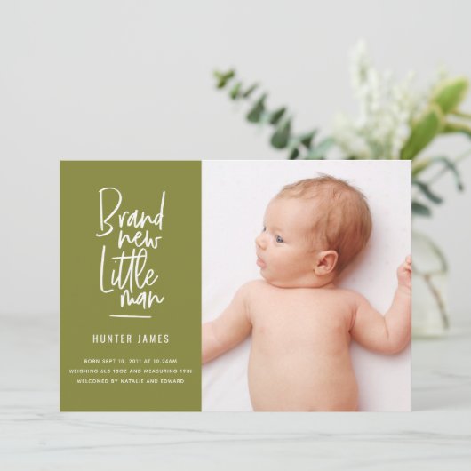 Geburtsankündigung eines handgezogenen Babys Ankündigung (Stehend Vorderseite)