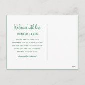 Geburtsankündigung eines handgezogenen Babys Feiertagspostkarte (Rückseite)