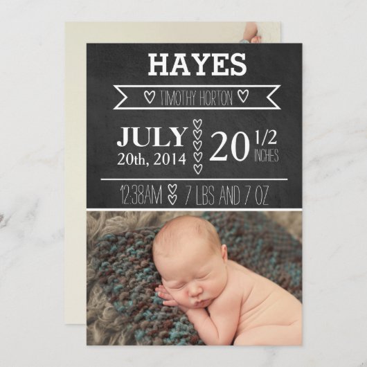 Geburtsankündigung eines individuell anpassbaren C Ankündigung (Vorne/Hinten)