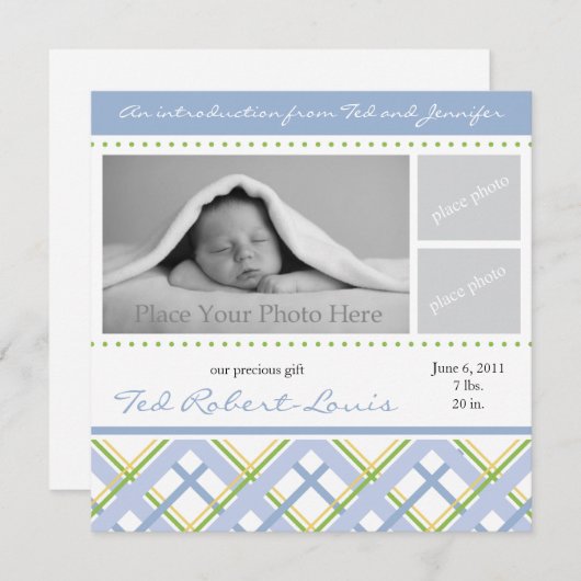 Geburtsankündigung eines Jungen - Fotokarte Ankündigung (Vorne/Hinten)