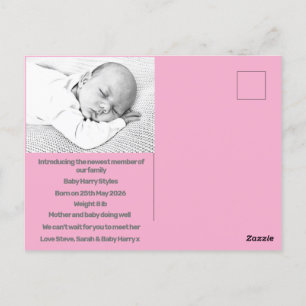 Geburtsankündigung eines neuen Babys, blau, lila Postkarte