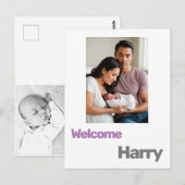 Geburtsankündigung eines neuen Mädchens lila Postkarte (Vorne/Hinten)