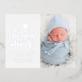 Geburtsankündigung Foto Collage | Ich bin neu hier Folie Einladungspostkarte (Vorderseite)