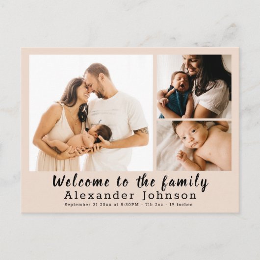 Geburtsankündigung Foto Collage Postkarte (Vorderseite)