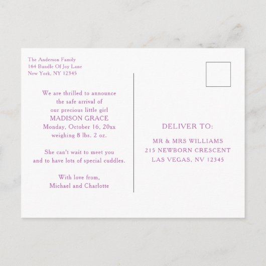 Geburtsankündigung Foto Postkarte | Liebe Bug (Rückseite)