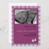 Geburtsankündigung für Baby-Steps - Lila Karierte Ankündigung (Vorne/Hinten)