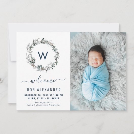 Geburtsankündigung für das Monographie Feiertagskarte (Vorderseite)