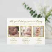 Geburtsankündigung für Triplet-Babys drei Karten (Stehend Vorderseite)