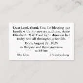 Geburtsankündigung Gebetskarte Telefonnummerkarte (Rückseite)