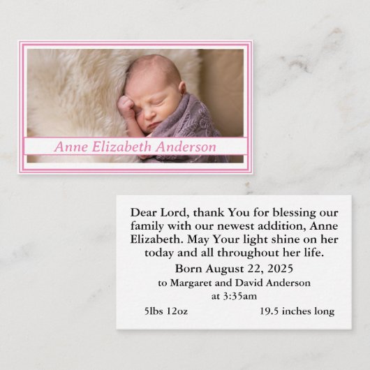 Geburtsankündigung Gebetskarte Telefonnummerkarte (Vorne/Hinten)