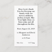 Geburtsankündigung Gebetskarte Telefonnummerkarte (Rückseite)