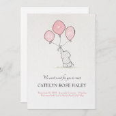 Geburtsankündigung Girl Elephant Balloons Ankündigung (Vorne/Hinten)