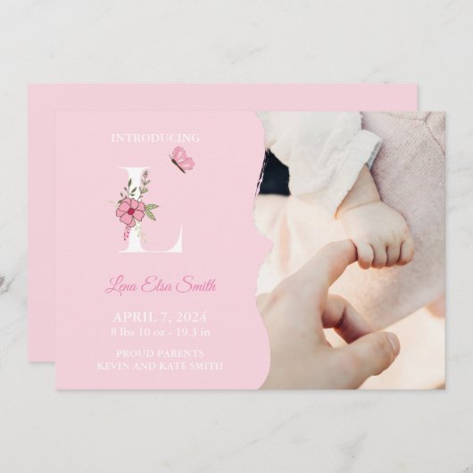 Geburtsankündigung Girl Initial L Einladung (Vorne/Hinten)