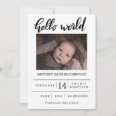 Geburtsankündigung Hello World Handwriting Foto Ankündigung (Vorderseite)