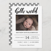 Geburtsankündigung Hello World Handwriting Foto Ankündigung (Vorne/Hinten)