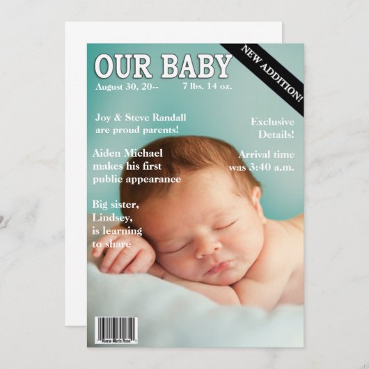 Geburtsankündigung! Ihr Baby auf "Magazine Cover" Ankündigung (Vorne/Hinten)