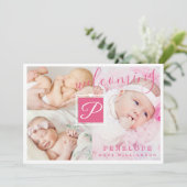 Geburtsankündigung - Mehrere Fotos Rosa und Weiß Ankündigung (Stehend Vorderseite)