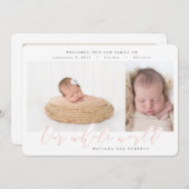 Geburtsankündigung mehrerer Fotos rot pink Ankündigung (Vorne/Hinten)