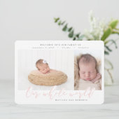 Geburtsankündigung mehrerer Fotos rot pink Ankündigung (Stehend Vorderseite)